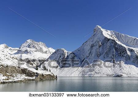 Stock Photo - "Reservoir, Rohnspitze Mountain, Spullersee, Goppelspitze, Rohnsp, Lechquellengebirge, Dalaas, Vorarlberg, Austria, Europe". Fotosearch