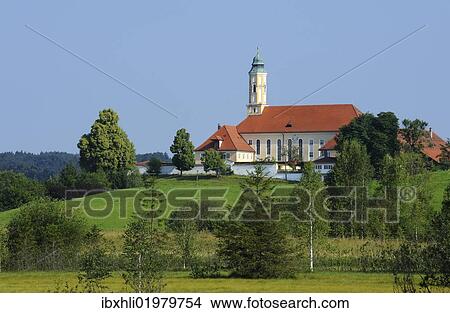 Picture - "Reutberg Monastery, Sachsenkam, district of Bad Toelz - Wolfratshausen, Upper Bavaria, Bavaria, Germany, Europe, PublicGround, Europe". Fotosearch