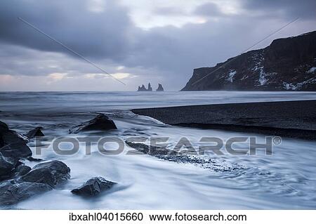 Stock Image - "Reynisdrangar pinnacles, Vik i Myrdal, Myrdalur, Southern Region, Iceland, Europe". Fotosearch