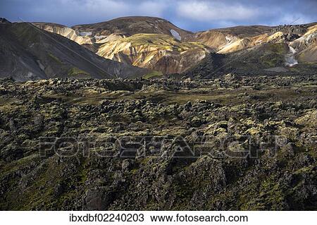 "Rhyolite mountains and Laugahraun lava field, Landmannalaugar, Fjallabak Nature Reserve, Highlands of Iceland, Iceland, Europe" View Large Photo Image Stock Image - "Rhyolite mountains and Laugahraun lava field, Landmannalaugar, Fjallabak Nature Reserve, Highlands of Iceland, Iceland, Europe". Fotosearch