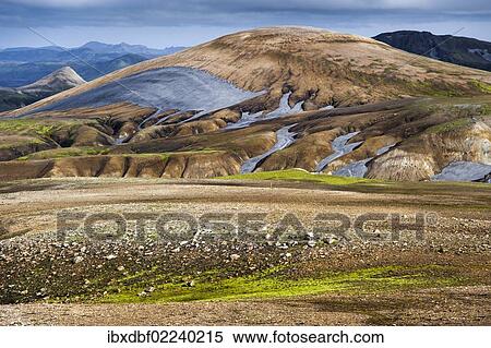 Stock Photography - "Rhyolite mountains, Landmannalaugar, Fjallabak Nature Reserve, Highlands of Iceland, Iceland, Europe". Fotosearch