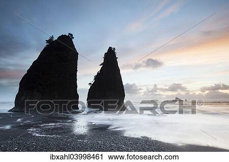 Stock Image - "Rialto Beach in Olympic National Park, La Push, Washington, United States, North America". Fotosearch