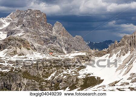 "Rifugio Locatelli alle Tre Cime or Drei Zinnen Hutte and mountain Lastron dei Scarperi or Schusterplatte, view from Zinnenkopf or Sasso di Landro, Sexten Dolomites, Sesto Dolomites, South Tyrol, Italy, Europe" View Large Photo Image Stock Photo - "Rifugio Locatelli alle Tre Cime or Drei Zinnen Hutte and mountain Lastron dei Scarperi or Schusterplatte, view from Zinnenkopf or Sasso di Landro, Sexten Dolomites, Sesto Dolomites, South Tyrol, Italy, Europe". Fotosearch