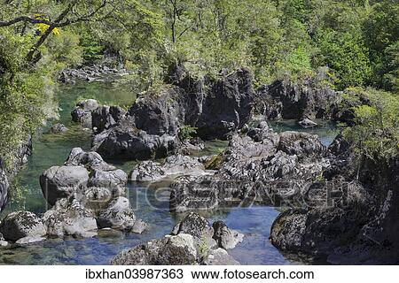 Stock Image - "Rio Petrohue, Parc Nacional Vicente Perez Rosales, Puerto Varas, Los Lagos Region, Chile, South America". Fotosearch