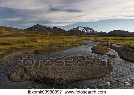 Stock Photo - "River in the Eastern Highlands, Mt Snaefell at the back, Iceland, Europe". Fotosearch