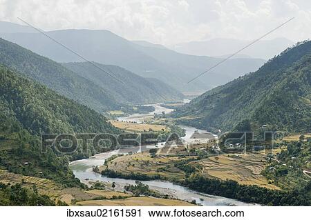 "River landscape, river meandering through a valley near Punakha, the Himalayas, Kingdom of Bhutan, South Asia, Asia" View Large Photo Image Stock Image - "River landscape, river meandering through a valley near Punakha, the Himalayas, Kingdom of Bhutan, South Asia, Asia". Fotosearch
