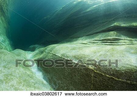 Stock Photo - "Riverbed of the Verzasca River, underwater view, Lavertezzo, Valle Verzasca, Canton Ticino, Switzerland, Europe". Fotosearch