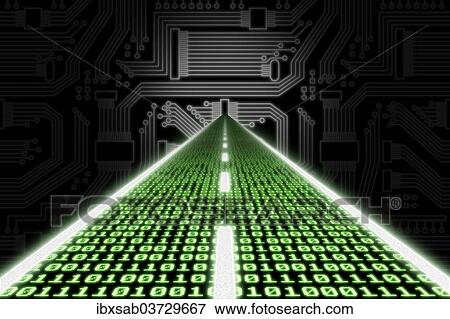"Road made of binary code leading towards a stylized circuit board, conceptual image for data highway, broadband connection, 3D illustration" View Large Photo Image Stock Photo - "Road made of binary code leading towards a stylized circuit board, conceptual image for data highway, broadband connection, 3D illustration". Fotosearch
