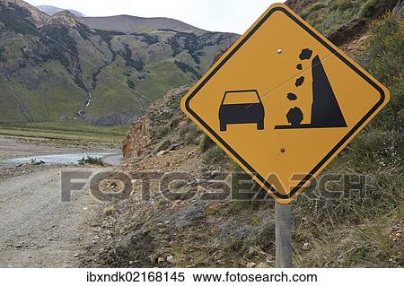 "Road sign, caution falling rocks, Los Glaciares National Park, Chalten, Santa Cruz, Patagonia, Argentina, South America, America, South America" View Large Photo Image Stock Photography - "Road sign, caution falling rocks, Los Glaciares National Park, Chalten, Santa Cruz, Patagonia, Argentina, South America, America, South America". Fotosearch