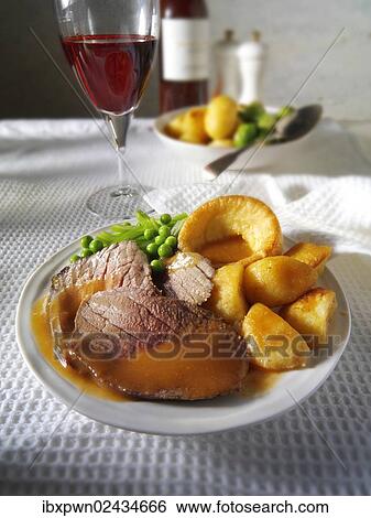 Roast beef Yorkshire pudding and gravy View Large Photo Image Stock Photograph - Roast beef Yorkshire pudding and gravy. Fotosearch
