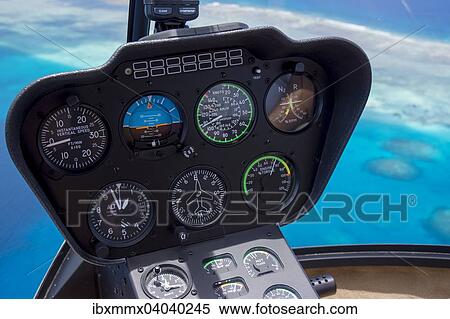 Stock Photography - "Robinson R66 helicopter, cockpit, Palau, Oceania". Fotosearch