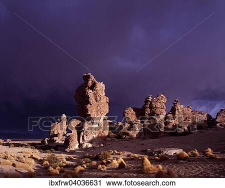 "Rock formation, in front of stormy clouds, evening light, Valle de Rockas, Altiplano, Bolivia, South America" View Large Photo Image Stock Image - "Rock formation, in front of stormy clouds, evening light, Valle de Rockas, Altiplano, Bolivia, South America". Fotosearch