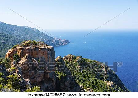 Stock Photo - "Rock formations, Calanche of Piana, Calanques de Piana, Gulf of Porto, Corse-du-Sud, Corsica, France, Europe". Fotosearch