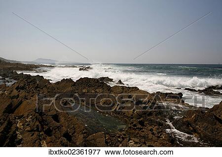 Stock Photo - "Rock formations on the rocky coast, Atlantic coast near Saint-Jean-de-Luz, Donibane Lohizune in Basque, Aquitaine region, department of Pyrenees-Atlantiques, France, Europe". Fotosearch