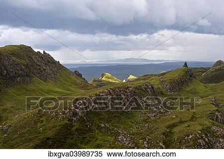 Stock Photography - "Rocky landscape of Quiraing, Trotternish Ridge, Isle of Skye, Inner Hebrides, Scotland, United Kingdom, Europe". Fotosearch