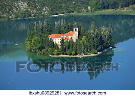 Stock Image - "Roman Catholic Franciscan monastery Visovac, Krka National Park, Sibenik-Knin, Dalmatia, Croatia, Europe". Fotosearch
