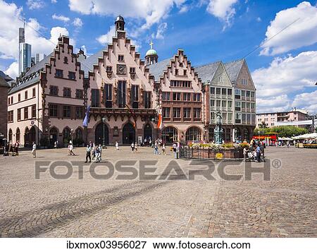 "Romer town hall on Romerberg square, and Fountain of Justice with bronze statue of Justitia, Frankfurt am Main, Hesse Germany" View Large Photo Image Stock Photo - "Romer town hall on Romerberg square, and Fountain of Justice with bronze statue of Justitia, Frankfurt am Main, Hesse Germany". Fotosearch