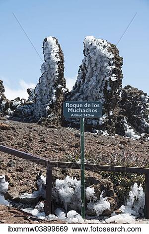 "Roque de los Muchachos, rock formations covered with ice, La Palma, Canary Islands, Spain, Europe" View Large Photo Image Stock Photo - "Roque de los Muchachos, rock formations covered with ice, La Palma, Canary Islands, Spain, Europe". Fotosearch