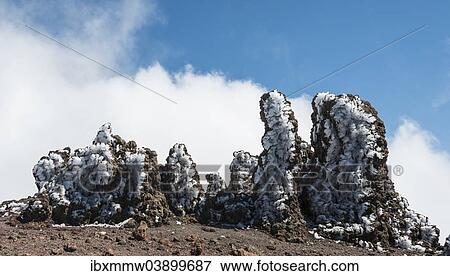 Stock Photo - "Roque de los Muchachos, rock formations covered with ice, La Palma, Canary Islands, Spain, Europe". Fotosearch