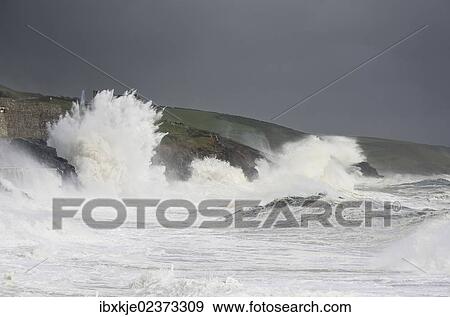 "Rough sea in Porthleven, Cornwall, England, Great Britain, Europe" View Large Photo Image Stock Photo - "Rough sea in Porthleven, Cornwall, England, Great Britain, Europe". Fotosearch