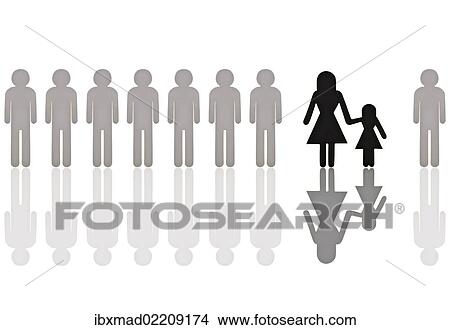 "Row of grey male pictogram figures with a single black female figure with a child, symbolic image for discrimination in employment because of a child" View Large Photo Image Picture - "Row of grey male pictogram figures with a single black female figure with a child, symbolic image for discrimination in employment because of a child". Fotosearch