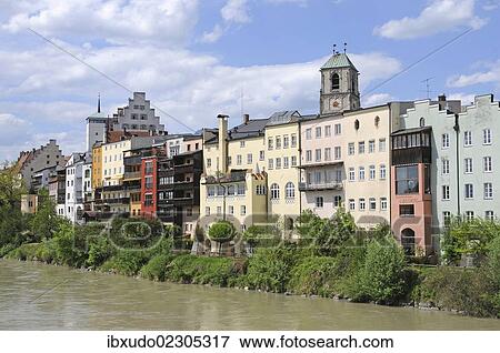 "Row of houses alongside the river, Wasserburg am Inn, Bavaria, Germany, Europe" View Large Photo Image Stock Photo - "Row of houses alongside the river, Wasserburg am Inn, Bavaria, Germany, Europe". Fotosearch