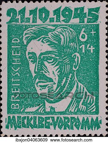 "Rudolf Breitscheid, a member of the German Social Democratic Party and a delegate to the Reichstag during the era of the Weimar Republic, portrait on a stamp from Mecklenburg-Vorpommern, Germany, 1945, Europe" View Large Photo Image Stock Photo - "Rudolf Breitscheid, a member of the German Social Democratic Party and a delegate to the Reichstag during the era of the Weimar Republic, portrait on a stamp from Mecklenburg-Vorpommern, Germany, 1945, Europe". Fotosearch