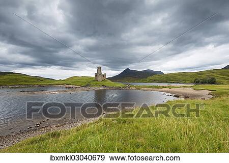 "Ruins of Ardvreck Castle on a peninsula in the lake of Loch Assynt, in front of the 764m mountain of Spidean Coinich, Sutherland, Schottisches Hochland, Scotland, United Kingdom, Europe" View Large Photo Image Stock Photo - "Ruins of Ardvreck Castle on a peninsula in the lake of Loch Assynt, in front of the 764m mountain of Spidean Coinich, Sutherland, Schottisches Hochland, Scotland, United Kingdom, Europe". Fotosearch