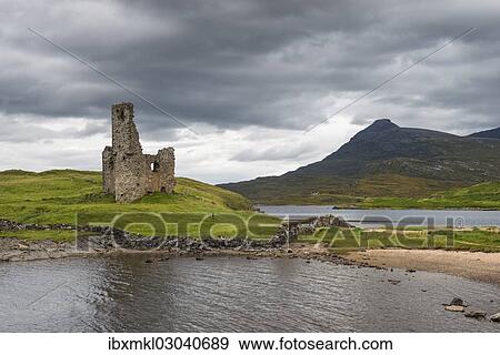 "Ruins of Ardvreck Castle on a peninsula in the lake of Loch Assynt, in front of the 764m mountain of Spidean Coinich, Sutherland, Schottisches Hochland, Scotland, United Kingdom, Europe" View Large Photo Image Stock Photo - "Ruins of Ardvreck Castle on a peninsula in the lake of Loch Assynt, in front of the 764m mountain of Spidean Coinich, Sutherland, Schottisches Hochland, Scotland, United Kingdom, Europe". Fotosearch