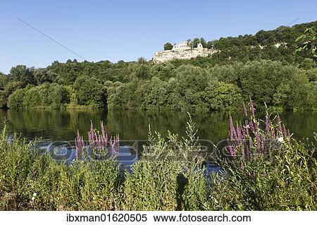 Stock Photography - "Ruins of Karlsburg Castle above the Main River, Karlstadt, Mainfranken, Lower Franconia, Franconia, Bavaria, Germany, Europe". Fotosearch