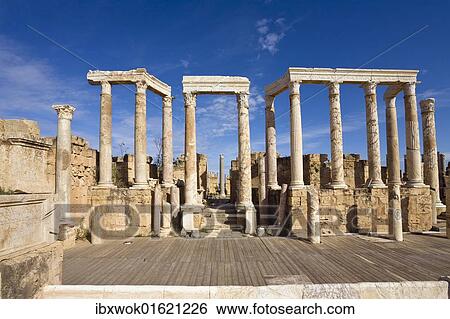 Stock Photograph - "Ruins of the ancient theatre of Leptis Magna, Libya, North Africa, Africa". Fotosearch