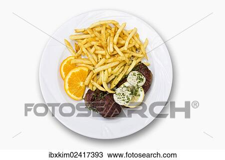 Rump steak with herbed butter and french fries View Large Photo Image Stock Image - Rump steak with herbed butter and french fries. Fotosearch