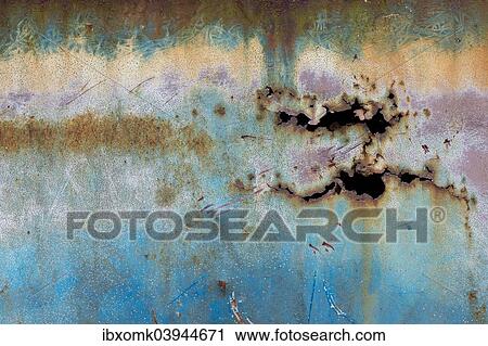 Stock Image - "Rust, scratches, car body, Kyrko Mosse junkyard, Ryd, Tingsryd, Kronoberg County, Sweden, Europe". Fotosearch