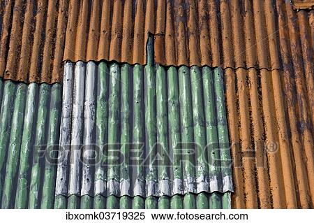 Stock Photography - "Rusty Corrugated iron roof, Faroe Islands, Faroe Islands, Denmark, Europe". Fotosearch