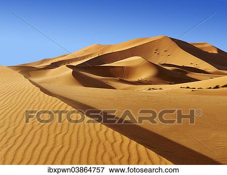 Stock Photo - "Sahara sand dunes of Erg Chebbi, Morocco, Africa". Fotosearch