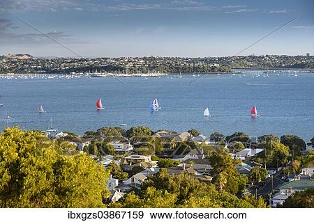 Stock Photo - "Sailing boats at Waitemata Harbour, Auckland, North Island, New Zealand, Oceania". Fotosearch