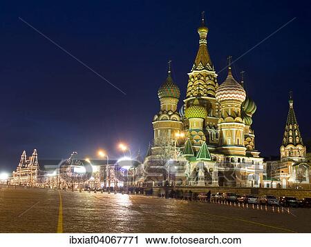 "Saint Basil's Cathedral on Red Square at night, Moscow, Russia, Europe" View Large Photo Image Stock Image - "Saint Basil's Cathedral on Red Square at night, Moscow, Russia, Europe". Fotosearch