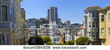 "Saint Francis of Assisi Church and historic wooden buildings on Vallejo Street, San Francisco, California, USA" View Large Photo Image Stock Photograph - "Saint Francis of Assisi Church and historic wooden buildings on Vallejo Street, San Francisco, California, USA". Fotosearch