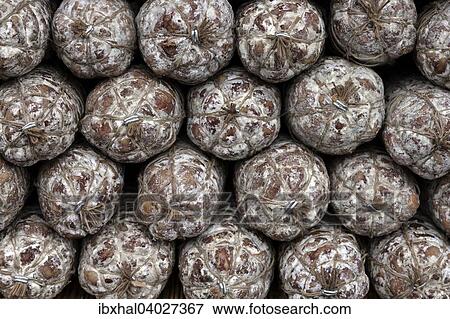 Stock Photo - "Salami, stacked, Market Luino, Lombardy, Italy, Europe". Fotosearch