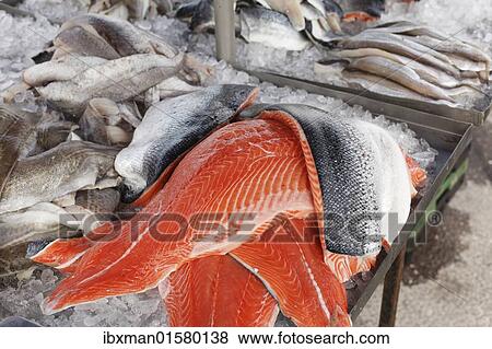"Salmon and other kinds of fish, market stall, Sneem, Ring of Kerry, County Kerry, Ireland, British Isles, Europe" View Large Photo Image Stock Photo - "Salmon and other kinds of fish, market stall, Sneem, Ring of Kerry, County Kerry, Ireland, British Isles, Europe". Fotosearch