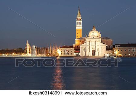 Stock Image - "San Giorgio Maggiore and Giudecca at dusk, Venice, Venezien, Italy, Europe". Fotosearch