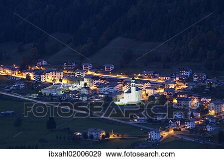 Stock Photo - "San Sebastiano at night, Folgaria, province of Trentino, Italy, Europe". Fotosearch