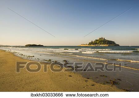 "Sand beach with the island of St. Michael's Mount at high tide, Marazion, Cornwall, England, United Kingdom, Europe" View Large Photo Image Stock Photograph - "Sand beach with the island of St. Michael's Mount at high tide, Marazion, Cornwall, England, United Kingdom, Europe". Fotosearch