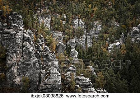Stock Photograph - "Sandstone rocks, Elbe Sandstone Mountains, Saxony, Germany, Europe". Fotosearch