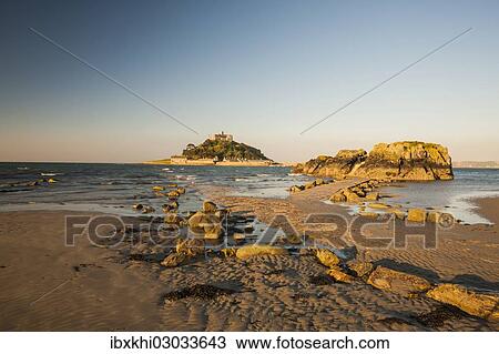 "Sandy beach, island of St. Michael's Mount at back, Marazion, Cornwall, England, United Kingdom, Europe" View Large Photo Image Stock Image - "Sandy beach, island of St. Michael's Mount at back, Marazion, Cornwall, England, United Kingdom, Europe". Fotosearch