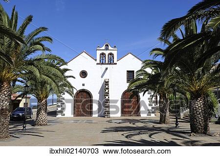 Stock Image - "Santo Domingo de Garafia, Church of Nuestra Senora de La Luz, La Palma, Canary Islands, Spain, Europe, PublicGround, Europe". Fotosearch