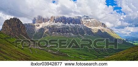 Stock Photo - "Sass Pordoi on a cloudy day, Dolomites, Trentino, Italy, Europe". Fotosearch