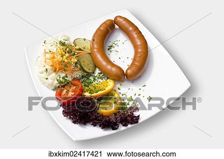Sausage with potato salad View Large Photo Image Stock Image - Sausage with potato salad. Fotosearch
