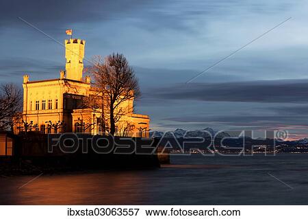 "Schloss Montfort Castle on Lake Constance at dusk, Lake Constanz, Langenargen, Baden-Wurttemberg, Germany, Europe" View Large Photo Image Stock Photo - "Schloss Montfort Castle on Lake Constance at dusk, Lake Constanz, Langenargen, Baden-Wurttemberg, Germany, Europe". Fotosearch