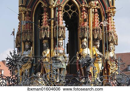 "Schoener Brunnen fountain, detail, Hauptmarkt square, Nuremberg, Middle Franconia, Franconia, Bavaria, Germany, Europe" View Large Photo Image Stock Photograph - "Schoener Brunnen fountain, detail, Hauptmarkt square, Nuremberg, Middle Franconia, Franconia, Bavaria, Germany, Europe". Fotosearch